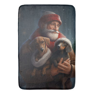 Alfombrilla De Baño Dachshund con Santa Claus Navideño Festivo