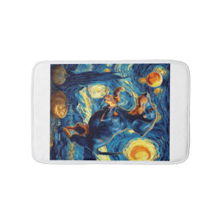 Alfombrilla De Baño Dachshund de la noche estrellada de van gogh hallo