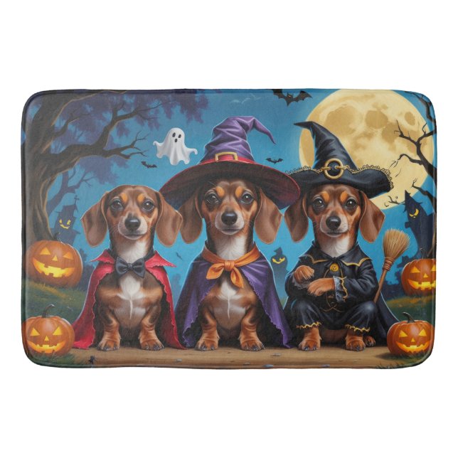 Alfombrilla De Baño Dachshund Dogs Calabaza Halloween Divertido (Anverso)