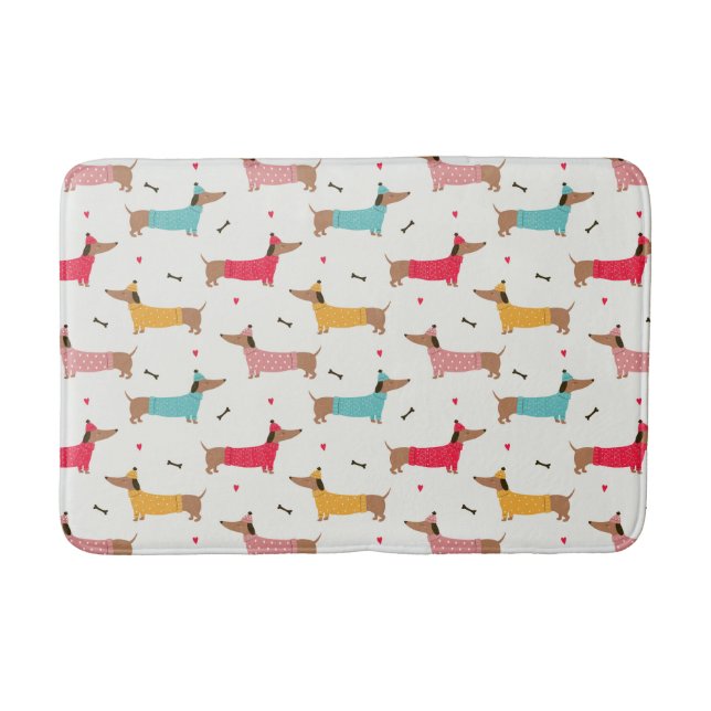 Alfombrilla De Baño Dachshunds en el patrón de vacaciones de los suéte (Anverso)