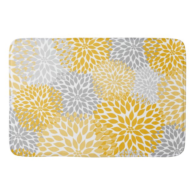 Alfombrilla De Baño Dahlia Bouquet - floral gris amarillo mostaza (Anverso)