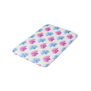 Alfombrilla De Baño Dahlia rosa, Dahla azul, patrón floral, flores