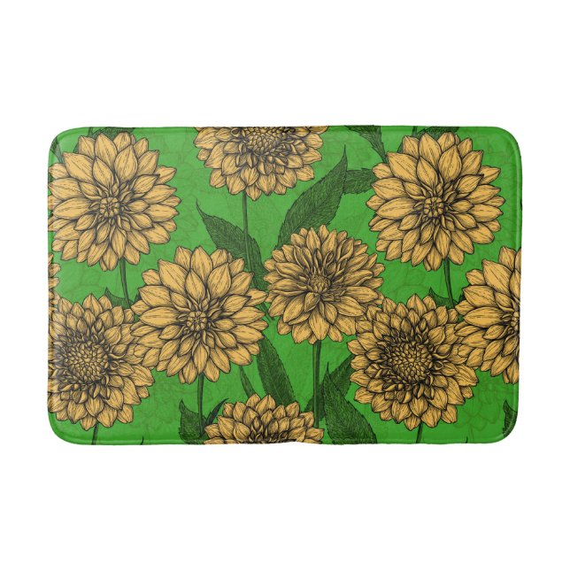 Alfombrilla De Baño Dahlias en amarillo y verde (Anverso)