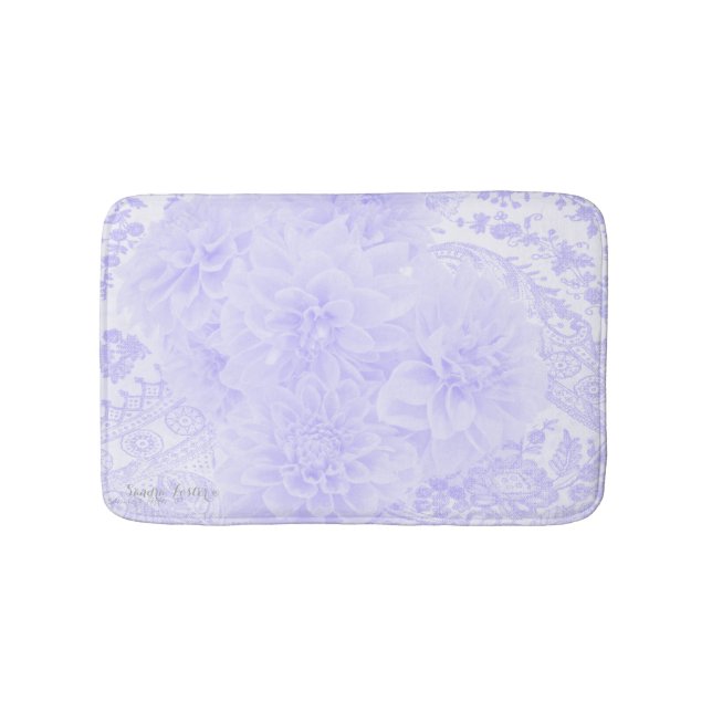 Alfombrilla De Baño Dahlias En Azul (Anverso)