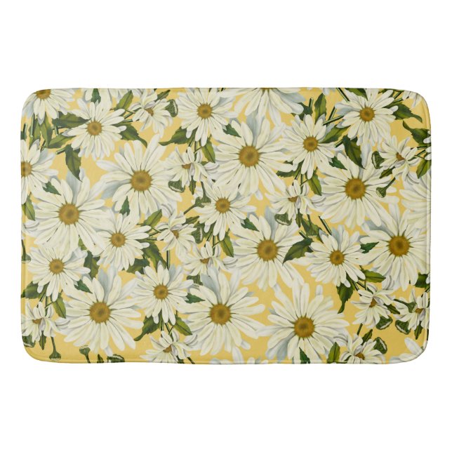 Alfombrilla De Baño Daisies blancos Flor de margarita amarillo brillan (Anverso)