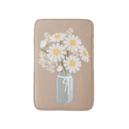 Alfombrilla De Baño Daisies blancos Mason Jar en Beige