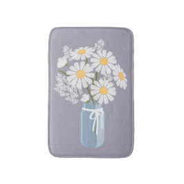 Alfombrilla De Baño Daisies blancos Mason Jar en Lavender