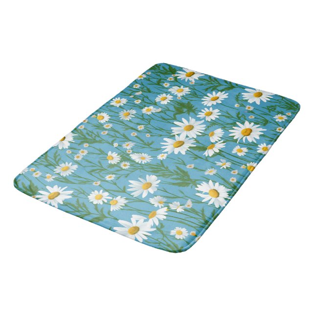 Alfombrilla De Baño Daisies De Verano Blanco En Aqua (Angular)