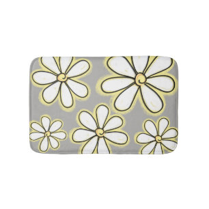 Alfombrilla De Baño Daisies Modernos De Carne Blanca Y Amarilla Sobre 