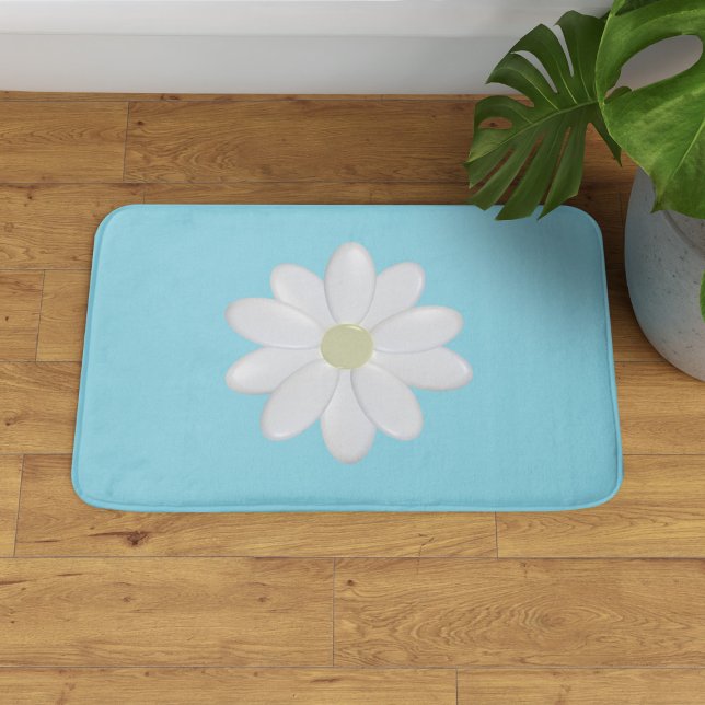 Alfombrilla De Baño Daisy blanco moderno Aqua Blue Bath Mat (A pretty daisy bath mat in aqua blue. Available in 3 sizes - small, medium and large.)
