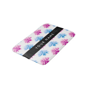 Alfombrilla De Baño Dalia Rosa y Azul, Patrón Floral, Tu Nombre