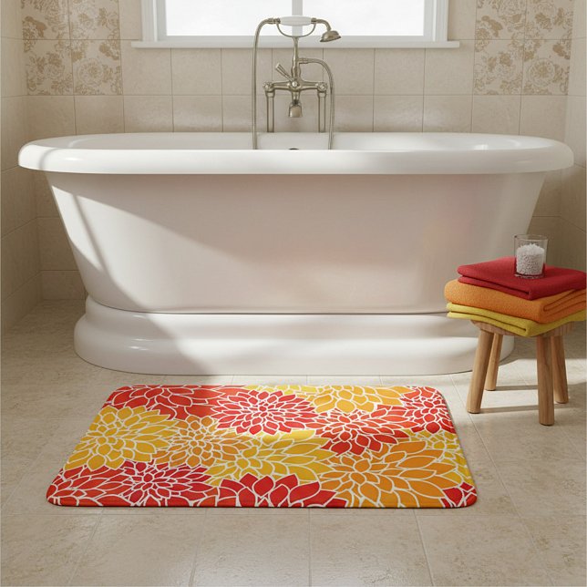 Alfombrilla De Baño dalias naranjas y rojas (Subido por el creador)