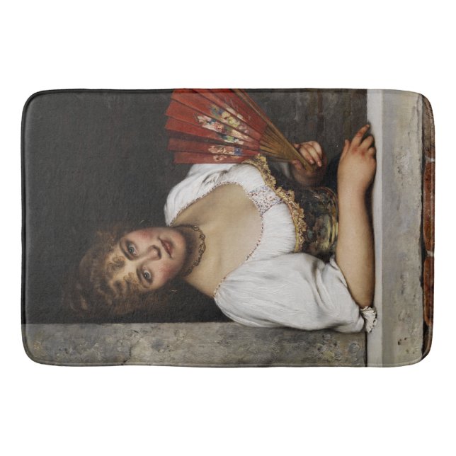 Alfombrilla De Baño Dama con ventilador rojo (por Eugene de Blaas) (Anverso)