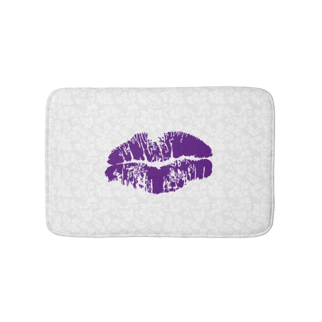 Alfombrilla De Baño Damasco blanco y labios morados (Anverso)