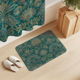 Alfombrilla De Baño Damasco Botánico Azul Verde Naranja