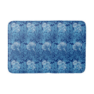 Alfombrilla De Baño Damasco de la flor, marina de guerra, azul de