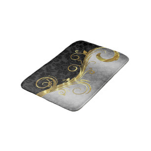 Alfombrilla De Baño Damasco De Plata Y Damasco Negro