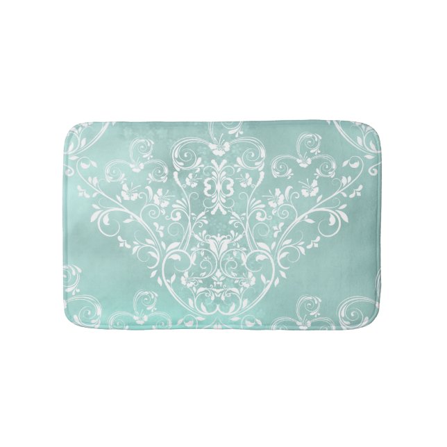 Alfombrilla De Baño Damasco elegante Verde azulado y blanco (Anverso)