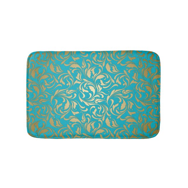 Alfombrilla De Baño Damasco floral de gradiente dorado (Anverso)