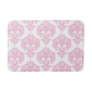 Alfombrilla De Baño Damasco Rosa y Blanco Elegante Chic Vintage