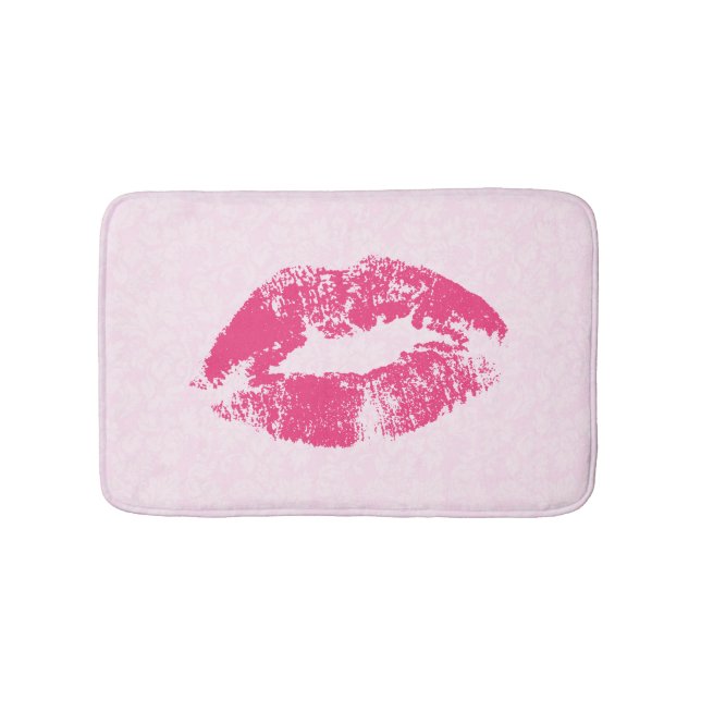 Alfombrilla De Baño Damasco rosa y labios (Anverso)