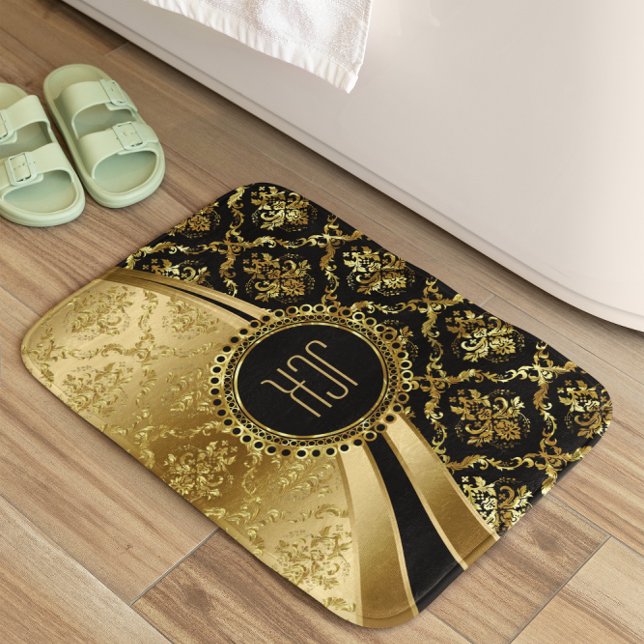 Alfombrilla De Baño Damascos Florales De Oro Y Negro (Subido por el creador)
