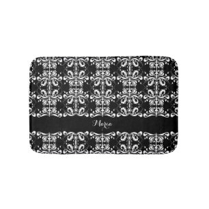 Alfombrilla De Baño Damask nombrado blanco y negro