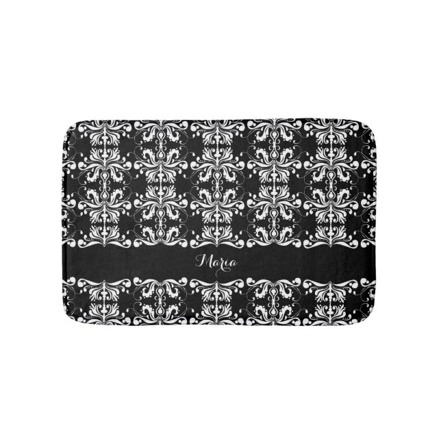 Alfombrilla De Baño Damask nombrado blanco y negro (Anverso)
