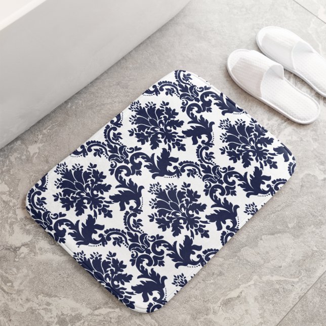 Alfombrilla De Baño Dámaso floral azul sobre fondo blanco (Subido por el creador)