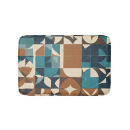 Alfombrilla De Baño Dark Blue, Teal, Brown, and Tan Geometric Pattern