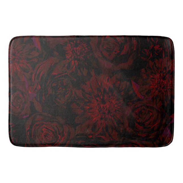 Alfombrilla De Baño Dark Garden Rojo Flores Románticas Gótico Glam (Anverso)