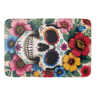 Alfombrilla De Baño Day of the Dead Floral Skull