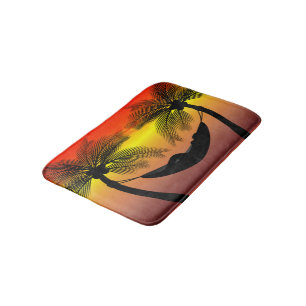 Alfombrilla De Baño Decoración de baño isla atardecer hamaca tropical