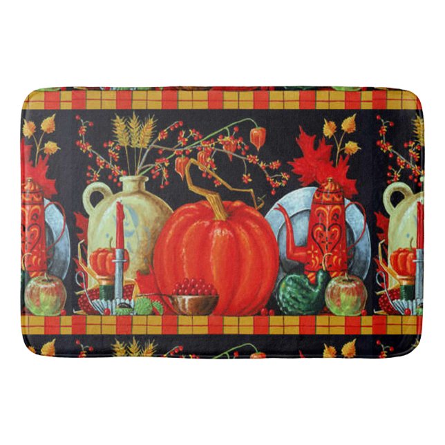 Alfombrilla De Baño Decoración de calabaza de pintura antigua de otoño (Anverso)