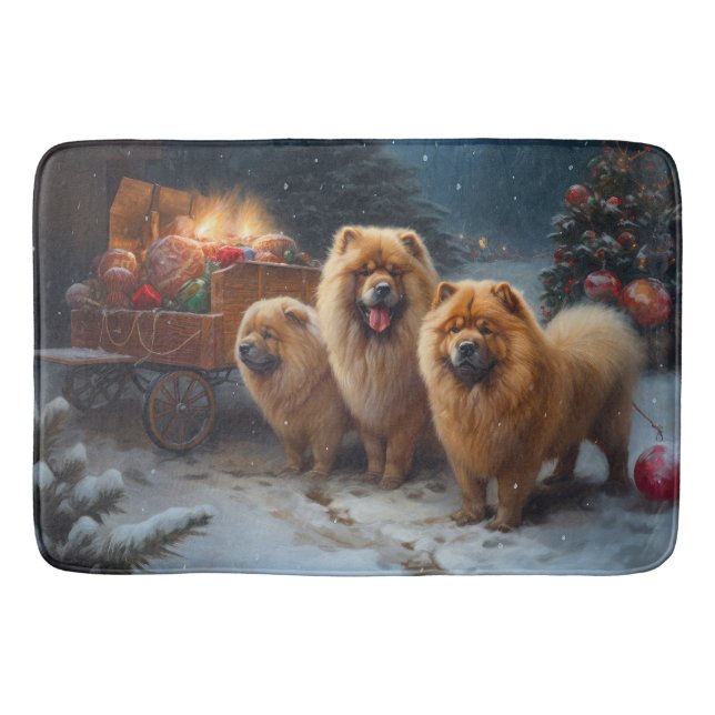 Alfombrilla De Baño Decoración de los Navidades Chow Chow Snowy Sleigh (Anverso)
