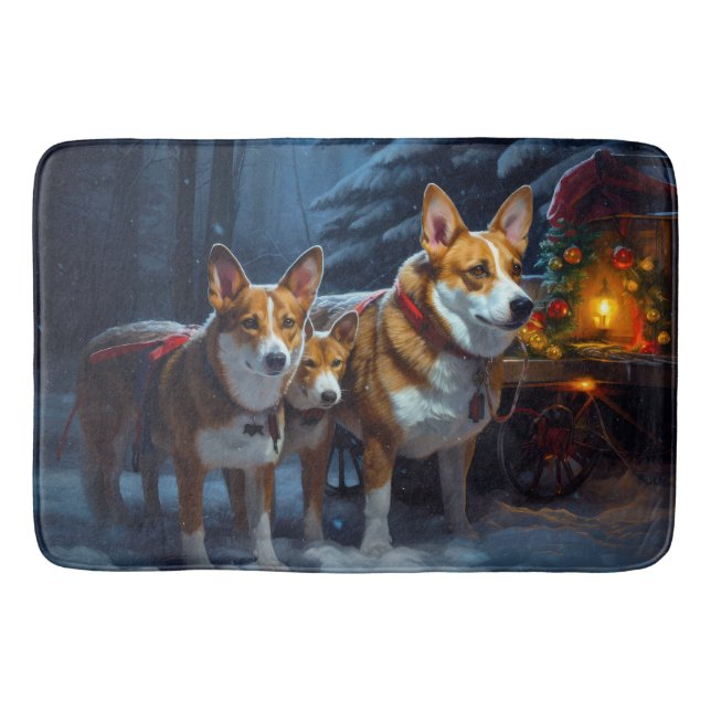 Alfombrilla De Baño Decoración de los Navidades de Basenji Snowy Sleig (Anverso)