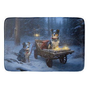 Alfombrilla De Baño Decoración de Navidades de Blue Heeler Snowy Sleig
