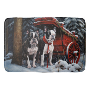 Alfombrilla De Baño Decoración de Navidades de Boston Terrier Snowy Sl