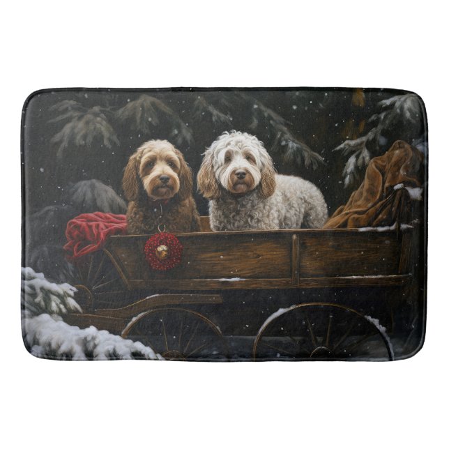 Alfombrilla De Baño Decoración de Navidades de Cockapoo Snowy Sleigh (Anverso)