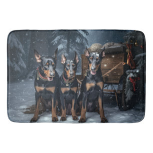 Alfombrilla De Baño Decoración de Navidades Doberman Snowy Sleigh