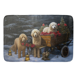 Alfombrilla De Baño Decoración de Navidades Goldendoodle Snowy Sleigh