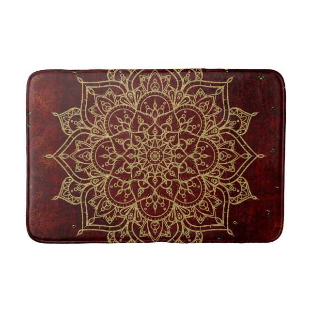 Alfombrilla De Baño Deep Wine Red Mandala & Gold Glam Moda moderna (Anverso)