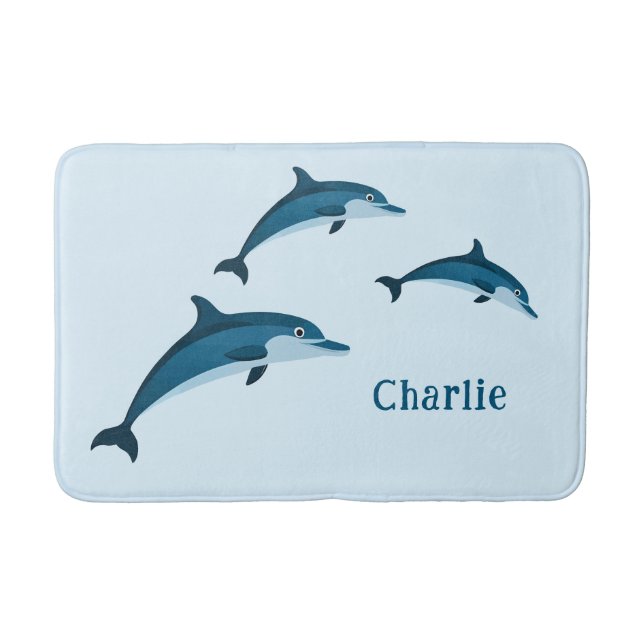 Alfombrilla De Baño Delfines azul lindo Bath Mat (Anverso)