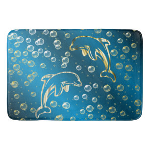 Alfombrilla De Baño delfines dorados con gotas doradas de agua