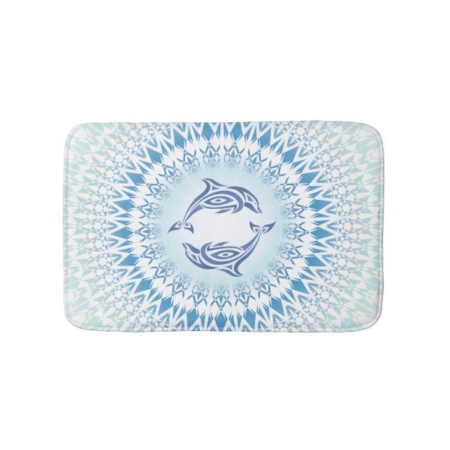 Alfombrilla De Baño Delfines Mandala Azul Blanco Marítimo (Anverso)