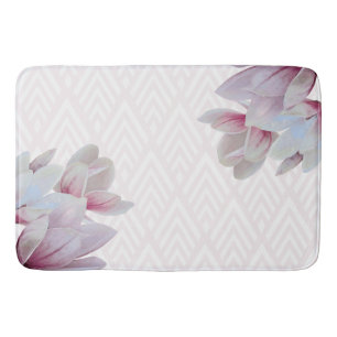 Alfombrilla De Baño Delicado Modelo de Magnolias Rosa y Flechas Blanca