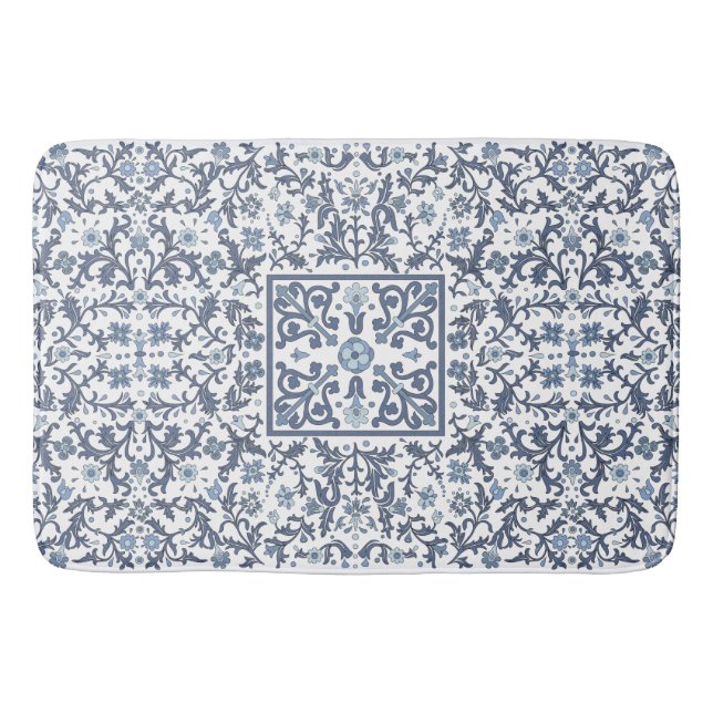 Alfombrilla De Baño Denim Blue Floral (Anverso)