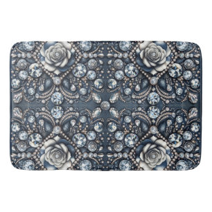 Alfombrilla De Baño Denim & Diamonds Glam Bling Rosas Joyas
