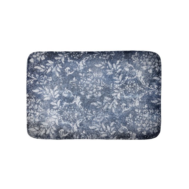 Alfombrilla De Baño Denim Floral Faded: Fondo Texturado Grungy (Anverso)
