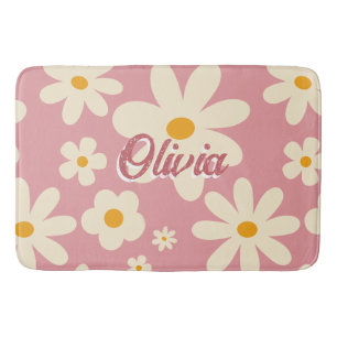 Alfombrilla De Baño Desértico retro groovy daisy boho rosa